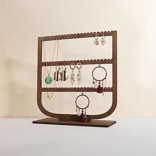 GemeShou wooden hanging jewelry organizer, walnut jewelry display holder for selling, dangle necklace storage shelf, 3 tier earring display stands for selling【Jewelry shelf-3 tier】