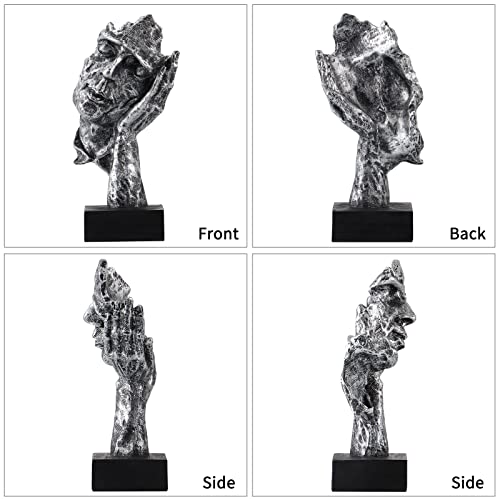 MOLIGOU 3Pcs Thinker Statue, No Hear No See No Speak Abstract Art Figurine, Sculpture Decor for Office, Desktop, Bookshelf (Silver)