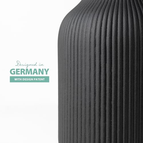 flature Ceramic Vase with Grooves - Waterproof Flower Vase in Matte Black for Fresh Flowers, Dried Flowers, Pampas Grass, Large 7.9" Tall Vase as a Gift, Decoration for Living Room, Bedroom, Office. - color: Black