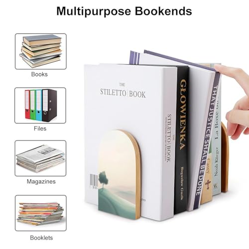 A Minimalist Landscape Vast Sky Wooden Bookends Shelves 2 PCS Abstract Minimalism Sturdy Book Holders Desktop Organizer for Home Office Libraries - color: Color-6
