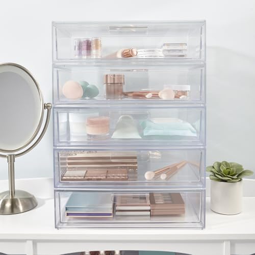 STORi Audrey Stackable Clear Bin Plastic Organizer Drawer | Organize Eyeshadow Palettes, Cosmetics, and Beauty Supplies on a Vanity | Made in USA - style: Cosmetic Drawer Base