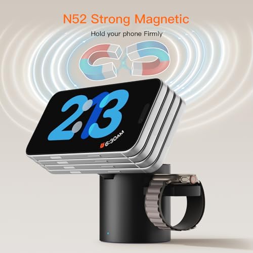 2026 Foldable 3 in 1 Wireless Charging Station,for Apple Magsafe Charger Stand,Fast Magnetic Wireless Charger Station for iPhone 1716 15 14 13 12 Series,Airpods Pro,Apple Watch Ultra Series（Black）