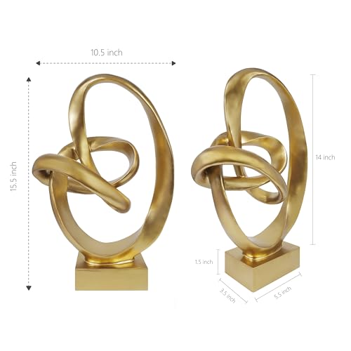 Knot Sculptures, Modern Coffee Table Statues, Abstract Center Piece for Home Office, Dining Living Room Desk Decor, Bookends, 15.5 x 10.5 inch, Gold - color: Gold