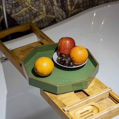PEMAR 12.2" Octagonal Lacquer Serving Tray Decorative Basket Tray for Breakfast, Dinner, Coffee Table Decor (Green)