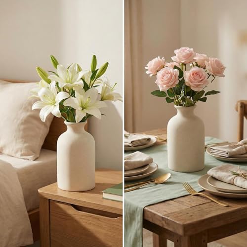 White Ceramic Bud Vase Minimalist Small Flower Vases Floral Arrangement Holder Bottle for Home Office Decor