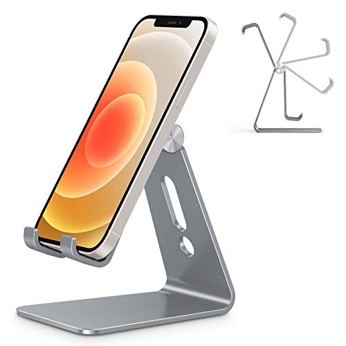 OMOTON Adjustable Cell Phone Stand, C2 Aluminum Desktop Phone Holder Dock Compatible with iPhone 15 14 13 Xs XR 8 Plus 7 6, Samsung Galaxy, Google Pixel, Android Phones, Grey - color: Grey