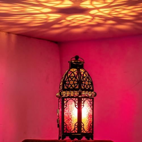 NEEDOMO Moroccan Candle Lantern, 12.8'' Hanging Lanterns Decorative Indoor Outdoor, Vintage Candle Holder for Chritsmas, Halloween, Table, Patio, Porch, Shelf, Gothic Home Decor (Purple) - color: Purple, size: Large