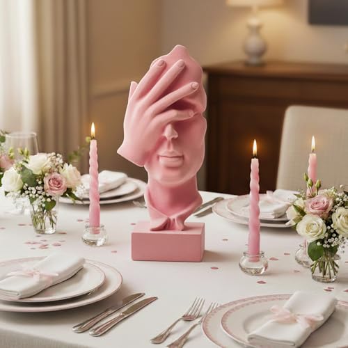 Velvet Flocked Thinker Sculpture Spring Decor for Home, Modern Abstract Art Statue Flocked Collectible Figurines for Room, Bookshelf, Office, Desk Decor (Pink) - color: Nosee-pink