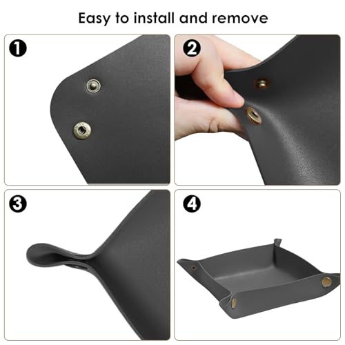 2 Pack (Size:9.84"&7.87") PU Leather Jewelry Valet Tray,Portable Entryway Table Nightstand Desk Tray Catchall Travel Plate Organizer for Phone, Keys, Wallet, Watch,Coin (Black) - color: Black