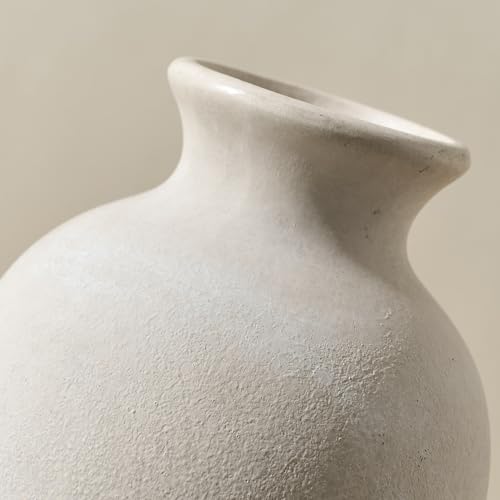 Ceramic Rustic Flower Vase, 8.38 Inch Vintage Pottery Home Decor, Farmhouse Terracotta Vase for Living Room, Table, Shelf, Mantel Decoration, Farmhouse - Off-White - color: Off-white- 8.38"