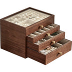 CHOSIN Black Walnut Jewelry Box for Women, 4-Layer Wooden Organizer with Glass Lid, for Watches, Necklaces, Rings & Earrings Storage Christmas Gifts - style: 4 Layer A