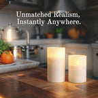 VENTA Frosted Glass LED Candles, Set of 3 | Warm Amber Flickering Pillar Candles with Remote | Creates Cozy, Relaxing Hygge Ambiance for Bedroom & Living Room - color: Foggy