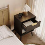 YAUKOMEL Fluted Night Stand with Opening Storage,Mid Century Bedside Table with Drawer,Black Nightstand with Wood Legs,End Table Side Table for Living Room,Bedroom,11.8" Dx15.7 Wx 25.2" H CTG56BK - color: Black