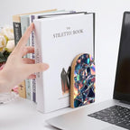 Shattered Glass Pattern Wooden Bookends Shelves 2 PCS Minimalism Sturdy Book Holders Desktop Organizer for Home Office Libraries - color: Color-5