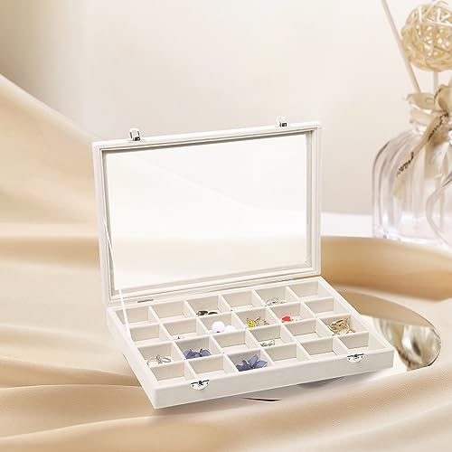 Stratalife Jewelry Organizer Stackable Earring Organizer Tray with Lid Jewelry Storage Tray for Earring Necklace Drawer Display Idea for Mom from Daughter (30 Grids) - color: Beige, size: 30 Grid