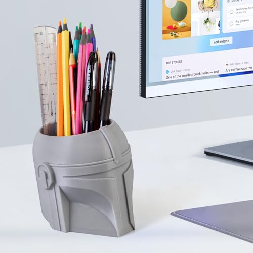 Cool Helmet Pen Holder, Armor Figurine Pencil Holder for Office Desk Decor, 3D Printed, Grey, Durable and Fun Gift Idea - color: Gray, size: Helmet