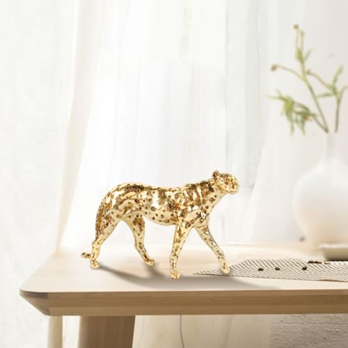 Luxury Resin Leopard Animal Figurine - Realistic Sculpture Home Decor for Living Room, TV Cabinet, Gold Accent Ornament (Leopard)