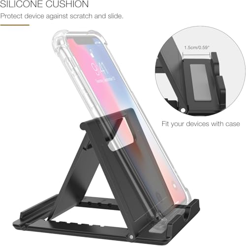MoKo Phone/Tablet Stand, Foldable Tablet Holder Compatible with iPhone 17/17 Air/17 Pro/17 Pro Max, iPhone 16/Pro/Pro Max/Plus, iPhone 15/Pro/Pro Max/Plus, iPhone 14/Pro/Pro Max/Plus, Black - color: Black, size: Small Size