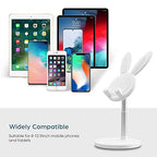 Cell Phone Stand,Angle Height Adjustable Bunny Phone Stand for Desk,Cute Rabbit Phone Holder Stand for Desk, Compatible with All Mobile Phones, Tablets(4-10in) (White) - color: White