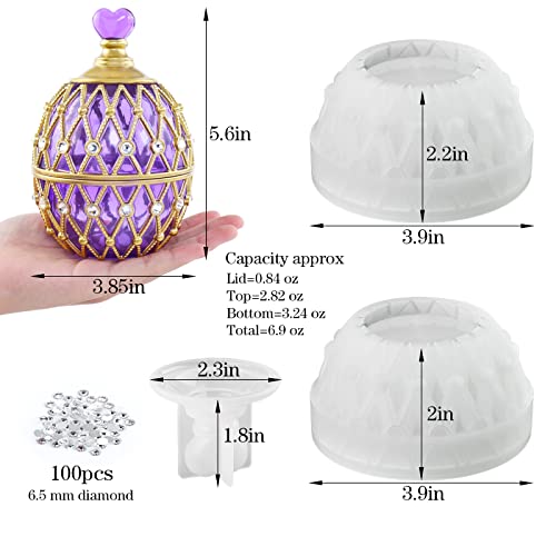 Actvty Jar Resin Mold, Jar Silicone Molds with Lid, Large Resin Jar Mold with 100 Pieces Rhinestones for DIY Trinket Storage, Jewelry Container, Candle Jars, Craft Gifts - color: Rhinestones Jar Mold