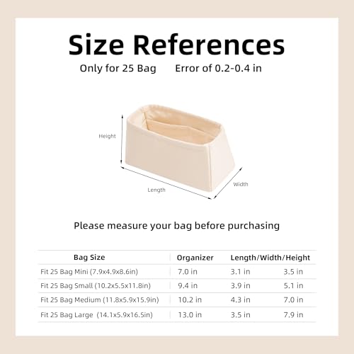 DGAZ Silk Purse Organizer Insert Fits Chanel 25 Handbags，Silky Smooth Bag Organizer，Luxury Handbag & Tote Shaper(Craie,Mini) - color: Craie, size: Mini