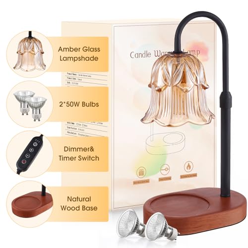 Candle Warmer Lamp Adjustable Timer Electric－Amber Flower Shaped Melting Wax Lamp - color: Black Stem Amber