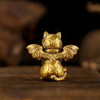 CHOVY Retro Handcrafted Evil Cat Sculpture - 100% Solid Brass Demon Cat Figurine with Wings & Fangs | Gothic Dark Fantasy Desktop Decor, Collectible Art Piece Unique Gift - style: Demon Cat