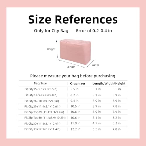 DGAZ Lightweight-Purse Organizer Insert for Coach City Bag,silk and DupontPaper handbag inner for Luxury Bags(City23,Pink) - color: Pink, size: City23