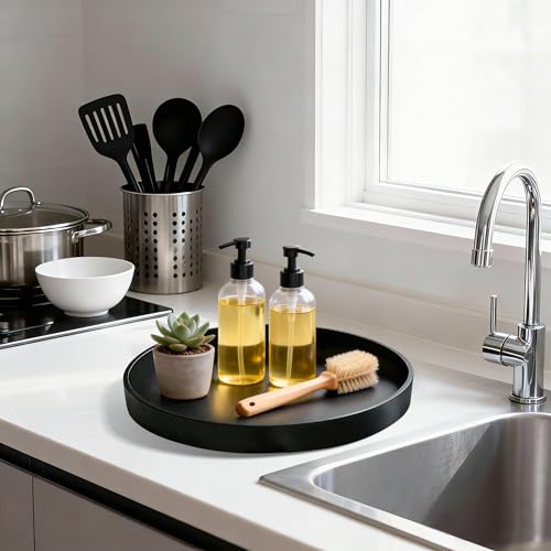 1 Pack 10" Bathroom and Vanity Tray, ABS Bathroom Counter Organizer, Coffee Table Decor for Perfume, Candles, Keys &More. Kitchen Countertop Organizer, Decorative Tray Soap Holder, Black - color: Black, size: 10"