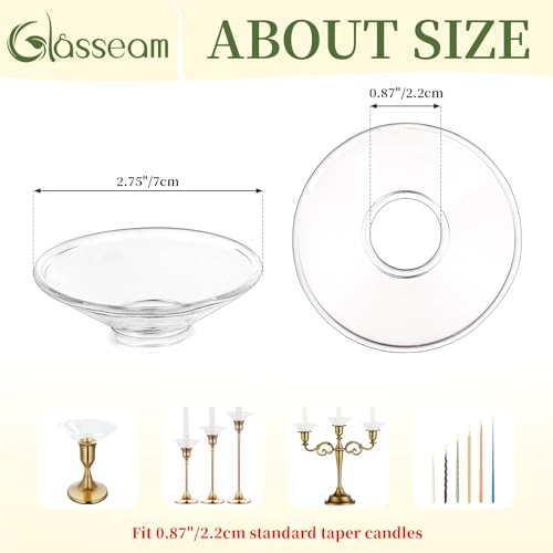 Glasseam Glass Candle Drip Protectors for Candle Stick Holder, Clear Bobeches for Chandeliers Set of 24, Round Bobeche Candle Guards for Taper Candle Holder, Wax Catchers for Candles Dining Room Decor - color: Clear, size: Flat-24pcs