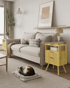 JOONEE Nightstand with Charging Station and LED Lights,Modern Bedside Table with 2 Storage Drawer and Open Wood Shelf, for Bedroom and Small Spaces,Night Stand with Solid Wood Legs (Yellow Oak) - color: Yellow Oak