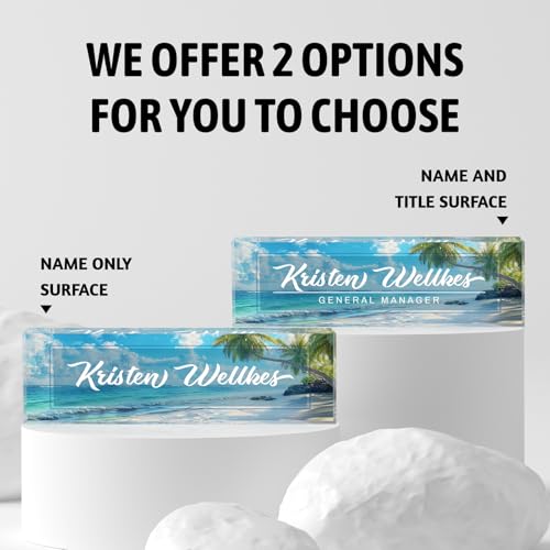 Custom Name Plate Personalized, Acrylic Desk Plate, Office Decor for Women and Men, Employee Appreciation Gifts for Boss, Manager, Teacher, Nurse - color: Beach Coconut Trees