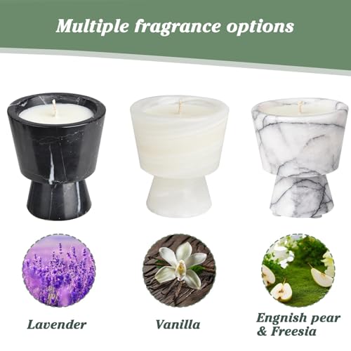 Scented Candle in Handmade Marble Container |1 Set | Soy Wax | Non-Toxic | Reusable Stone Jar | Story of Stone | Distinctive Gift. Natural Spring Aromatherapy for Women & Men - color: Fressia&Marble container
