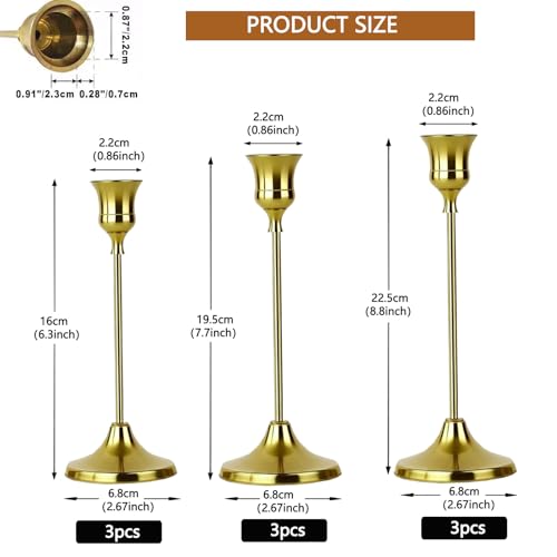 1 Sets Candle Holder Brass Metal Candlestick Holders - HearthLume Vintage Modern Metal Taper Candle Holders, Decorative Centerpiece for Table Mantel, Wedding Kitchen Home Decor, Wedding Gift,3Pcs - color: Brass, size: 3pcs