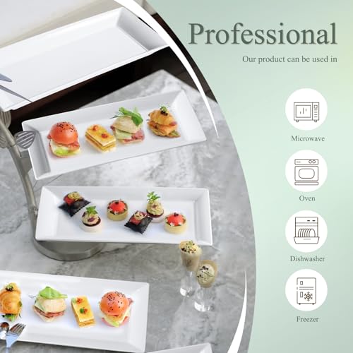 14" Rectangular Platters Set of 4, White Ceramic Platters, Large Serving Plates for Party, Entertaining, Wedding, Rectangle Serving Dishes for Steak, Sushi, Appetizer, Oven Dishwasher Safe - color: 14inch