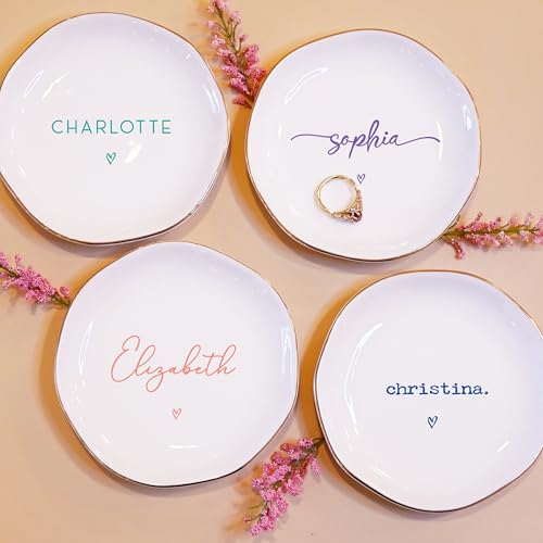 Personalized Ring Dish with Name, Custom Jewelry Tray Gift for Women, Bridesmaids, Mom, Grandma, or Best Friends (1-Name)