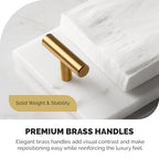Marble Guest Towel Tray – Luxury Countertop Napkin Holder for Bathroom & Vanity, Real Natural Stone with Brass Handles, Includes Marble Care Cloth