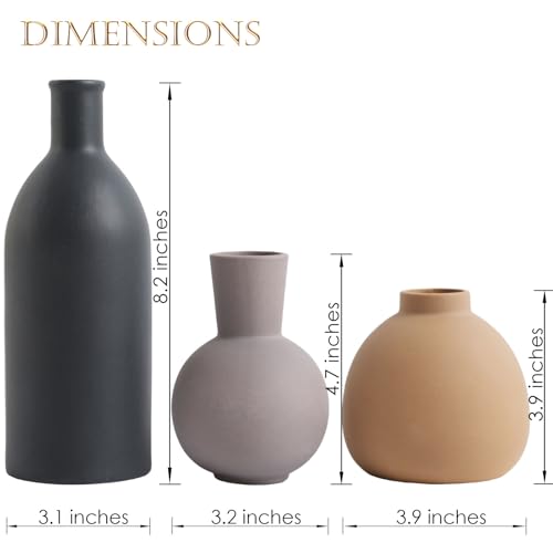 Joeabor Ceramic Vase Set of 3 - Handcrafted Ceramic Vases for Home Decor & Shelf - Modern Farmhouse Decor for Kitchen, Office, Bedroom & Living Room Decorative Objects for Mantel, Table Centerpieces - color: Set B