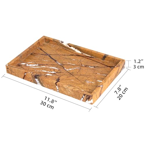 Marble Bathroom Vanity Tray, Natural Luxury Vanity Home Kitchen Bathroom Table Tray, Stone Decorative Countertop Dresser Trays for Key Coffee Perfume Jewelry Makeup (Rainforest Brown, 12"x 8" x1.2") - color: Rainforest Brown, size: 12" x 8" x 1.2"