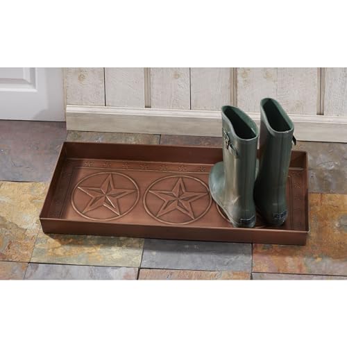 HF by LT Texas Star Pattern Metal Boot Tray, 30 x 13 inches, Antique Copper Finish - color: Texas Star Pattern, Antique Copper Finish