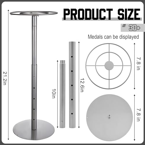 Shimeyao Medal Hanger Display Honor Display Rotatable Award Holder Rotating Metals Rack Adjustable Award Holder Stand for Basketball Running Sports Race, 30+ Medals - color: Silver