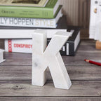 Creative Home Natural Marble Stone Letter K Bookends Paper Weight Office Shelf Organizer Table Top Decorative Piece, 4" W x 5.9" H, 1.5" D, Off-White