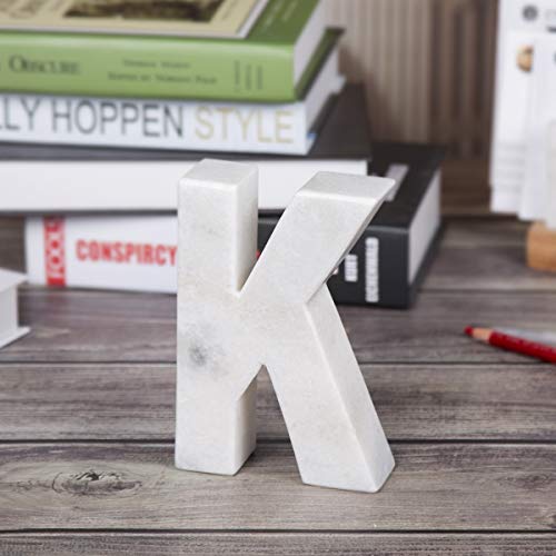 Creative Home Natural Marble Stone Letter K Bookends Paper Weight Office Shelf Organizer Table Top Decorative Piece, 4" W x 5.9" H, 1.5" D, Off-White