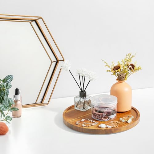 10 Inch Acacia Wood Round Tray, Wooden Decorative Coffee Table Tray Centerpiece Candle Holder for Farmhouse Kitchen Dining Room Home Bathroom Decor Coffee Table Decor and Accessories - color: Acacia, size: 10"