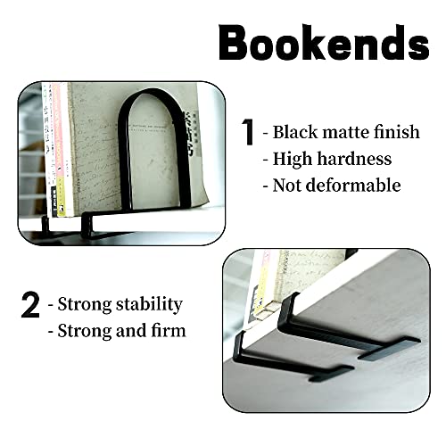 Book Ends for Shelves: Black Metal Book Ends, Heavy Duty Bookend Supports for Shelves, Non-Skid Book Organizer for Home Office School Supplies - style: Normal