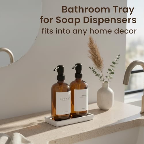 MaisoNovo White Bathroom Tray Countertop - 7.4x5.1 inch Handcrafted Ceramic Kitchen Tray for Soap Bottles, Perfume, Jewelry - Moisture Resistant - Rectangle Bathroom Dish with 4 Anti-Slip Pads - color: White Ceramic Tray