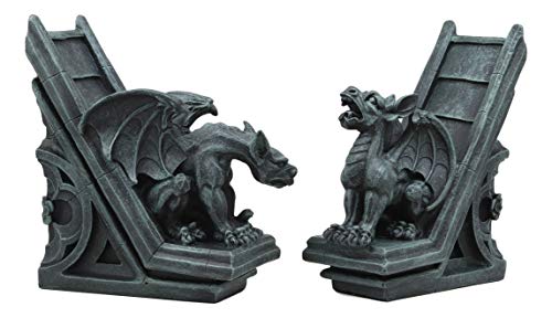 Ebros Gothic Roaring Gargoyles with Celtic Floral Knotwork Bookends Figurine Set in Rooftop Sculptural Design 7" High Medieval Renaissance Architectural Goth Decor Resin Sculptures Gargoyle Statue