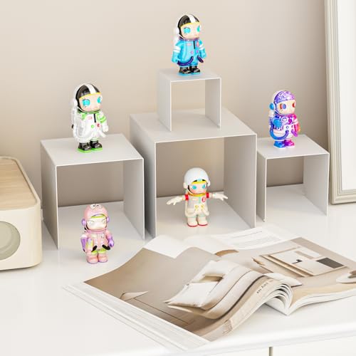 Matte Metal Display Stand, 8 Pcs 2 Set Display Risers for Display, Metal Rectangular Display Shelf Holders for Showcase, Dessert, Perfume, Vendor Events, Cupcake Stands, Toys Display Shelves ( White, 3''x4''x5"x6" ) - color: White, size: 3''x4''x5"x6"