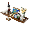 Kiasthome Teak Bathtub Caddy, Expandable Bath Tray, Non‑Slip Luxury Tub Caddy with Wine Phone Tablet Holder, Wooden Bath Accessory for Home Spa and Gift
