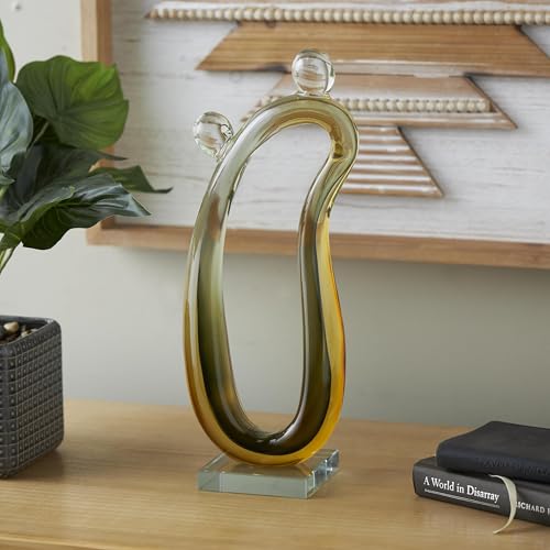 Deco 79 Glass Abstract Decorative Sculpture Curved Cutout Ombre Home Decor Statue with 2 Small Orbs, Accent Figurine 6" x 4" x 15", Orange - color: Orange, size: 6" x 4" x 15"